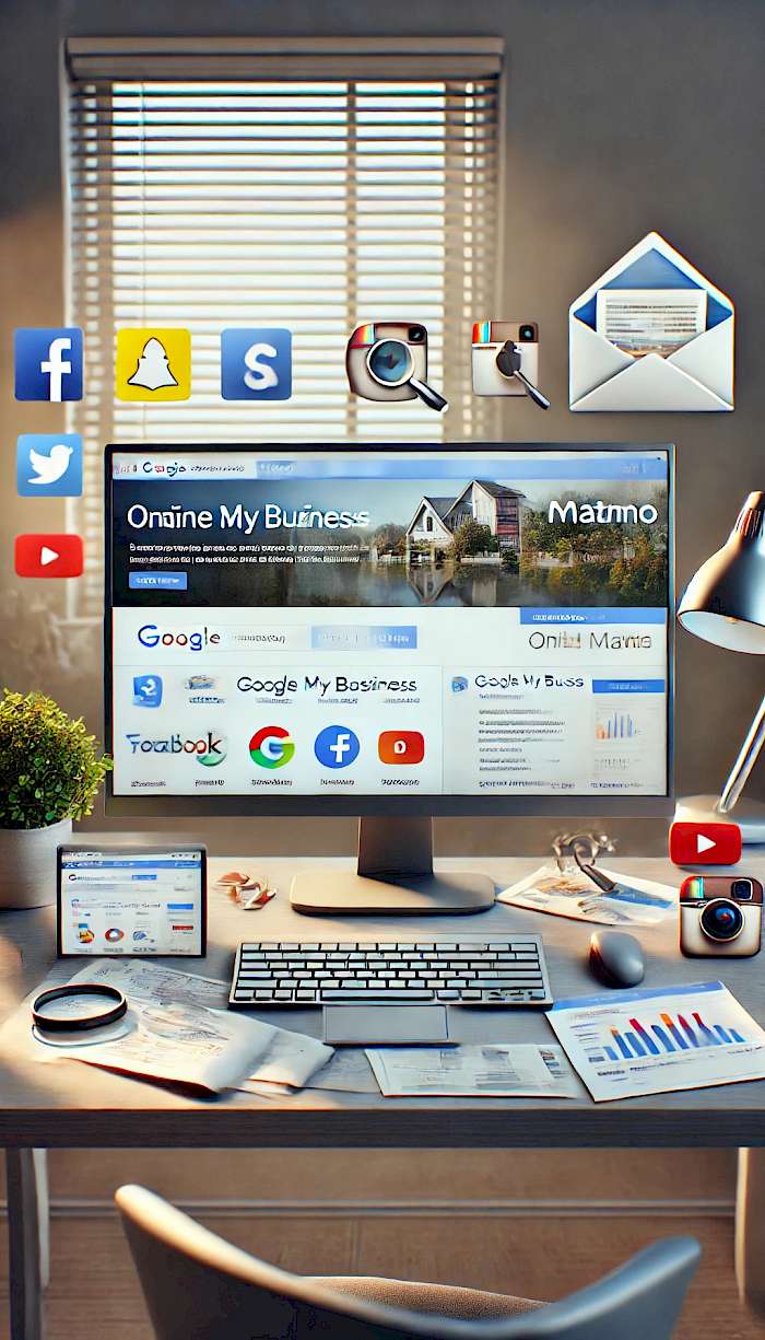 Symbolbild von Dall-E für Online-Marketing mit der Vorgabe der im Text aufgeführten Elemente